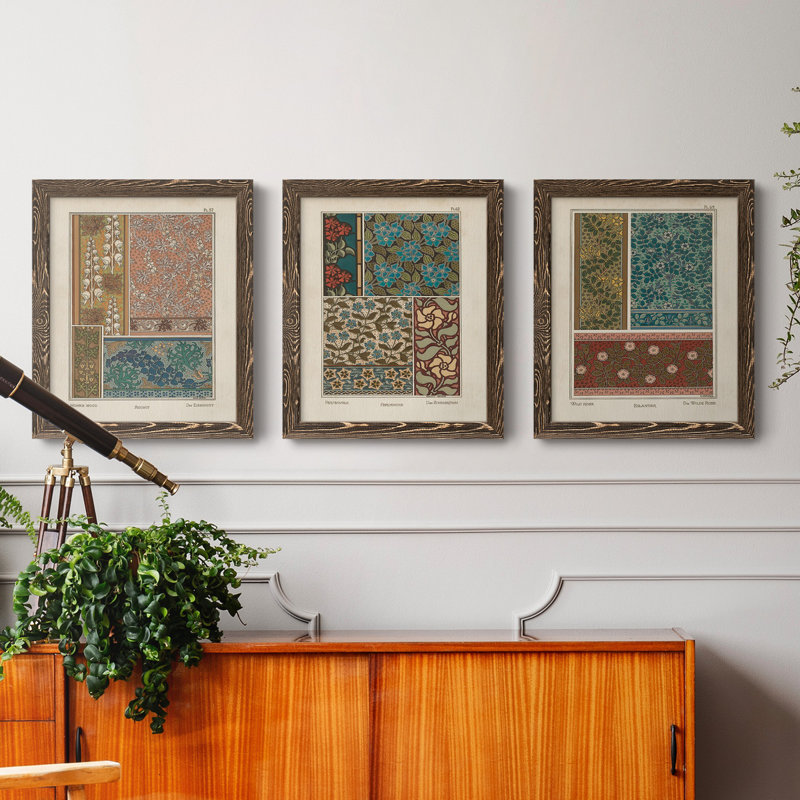 Nouveau Decorative X - Ensemble de 3 peintures sur toiles encadrées, H 20 po x l 51 po x P 1,5 po, Noyer