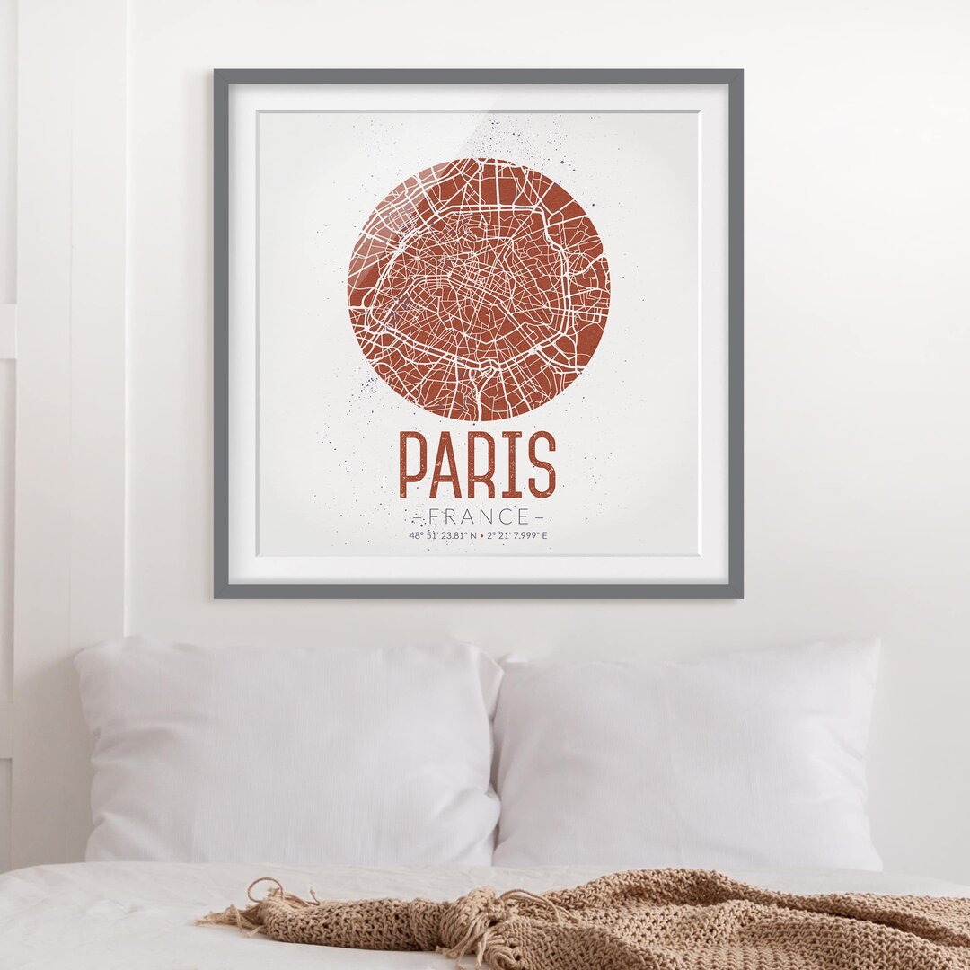 Gerahmtes Poster Paris-Stadtplan - Vintage