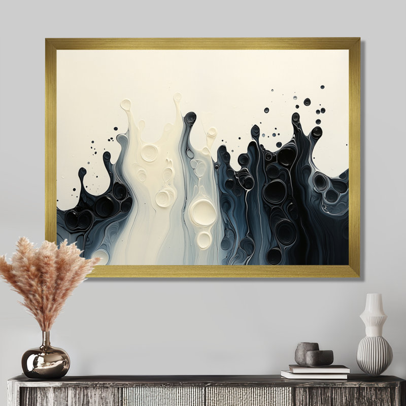 «Drip Paint Wave», rythmique, éclaboussures de sérénité, Reproduction encadrée d'une seule photo, H 12 po x l 20 po, Doré
