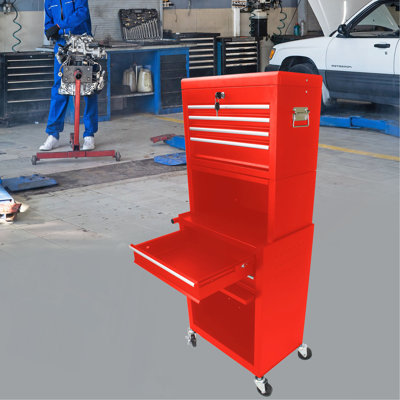 Armoire à outils sur roulettes, coffre à outils roulant verrouillable à 6 tiroirs avec 4 roues universelles, organisateur de rangement de boîte à outils détachable 2 en 1 pour atelier de réparation