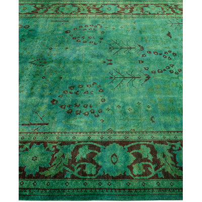 Tapis vert contemporain en laine noué à la main Cotten 6 pi 1 po x 8 pi 10 po