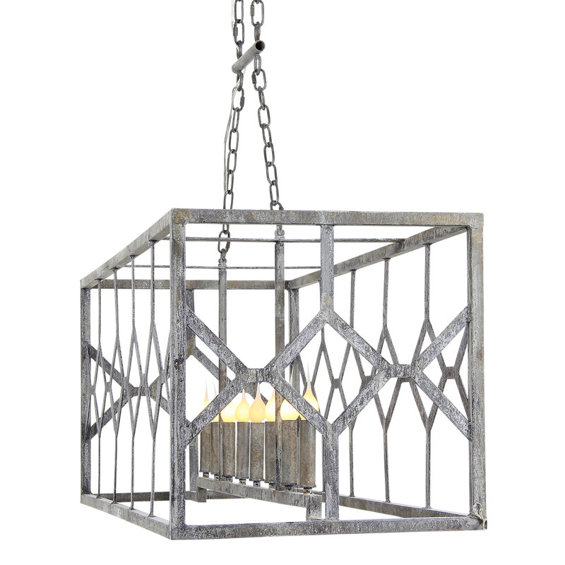 Diamond Kitchen Island Rectangle Chandelier with Wrought Iron Accents, Deep Ocean