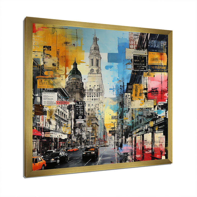 Munich City Popart - Munich, art mural, H 30 po x l 30 po x P 1,5 po, Cadre doré simple