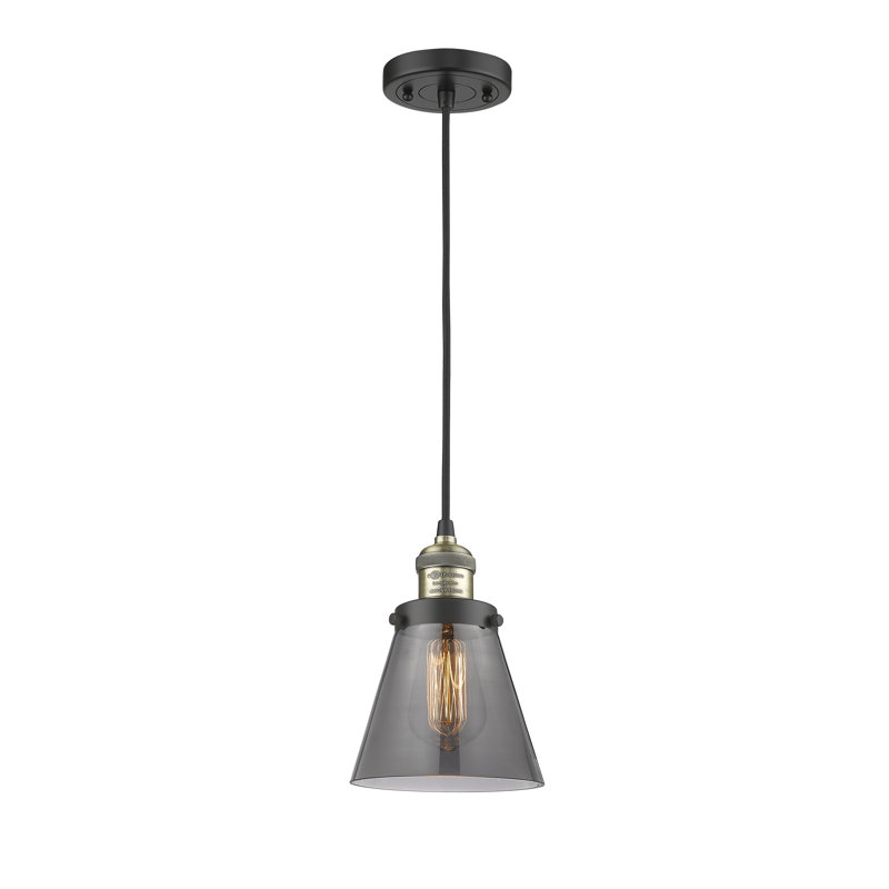 Luminaire suspendu 1 lumière Hanlon, Ampoule DEL rétro de 3,5 watts, Fumée, Laiton antique noir