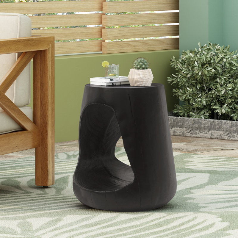 Wood-Like Texture MGO Hollow Side Table, Black