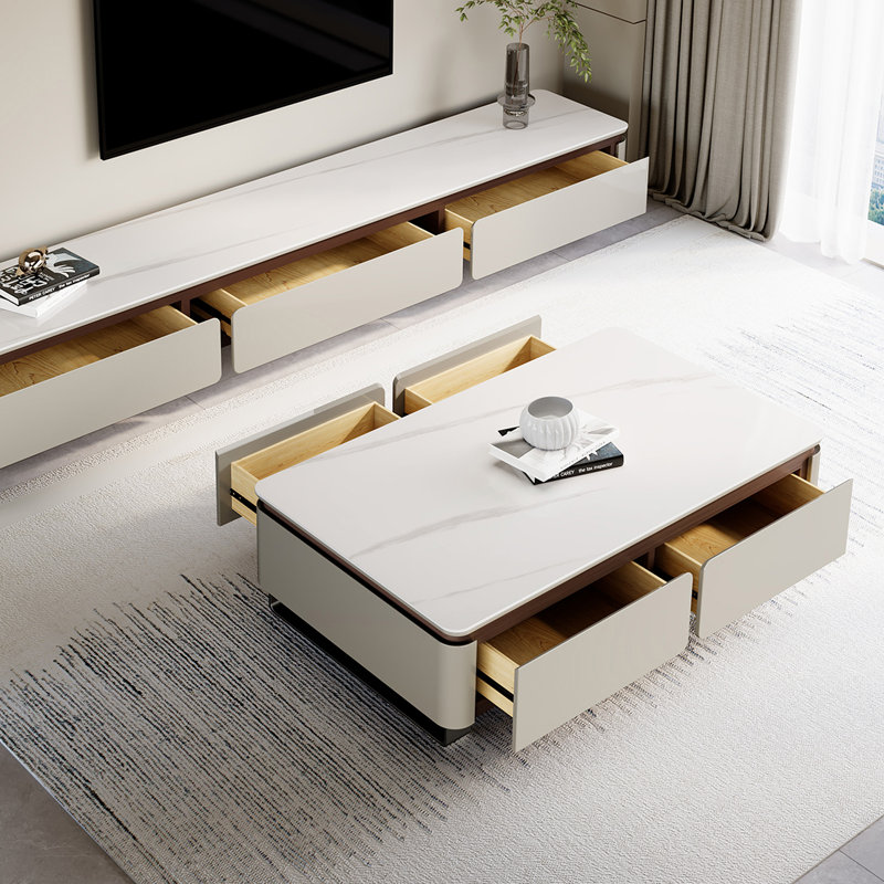 Light luxury modern rock panel coffee table, 16.1” H x 59.1” L x 33.5” W