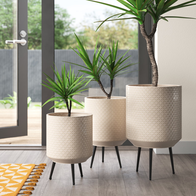 Avery Round Metal Modern Indoor Pot Planter Set