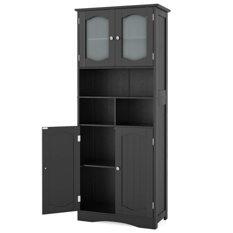58.5" Tall Bathroom Storage Cabinet Freestanding Linen Cabinet With Shelves, Black