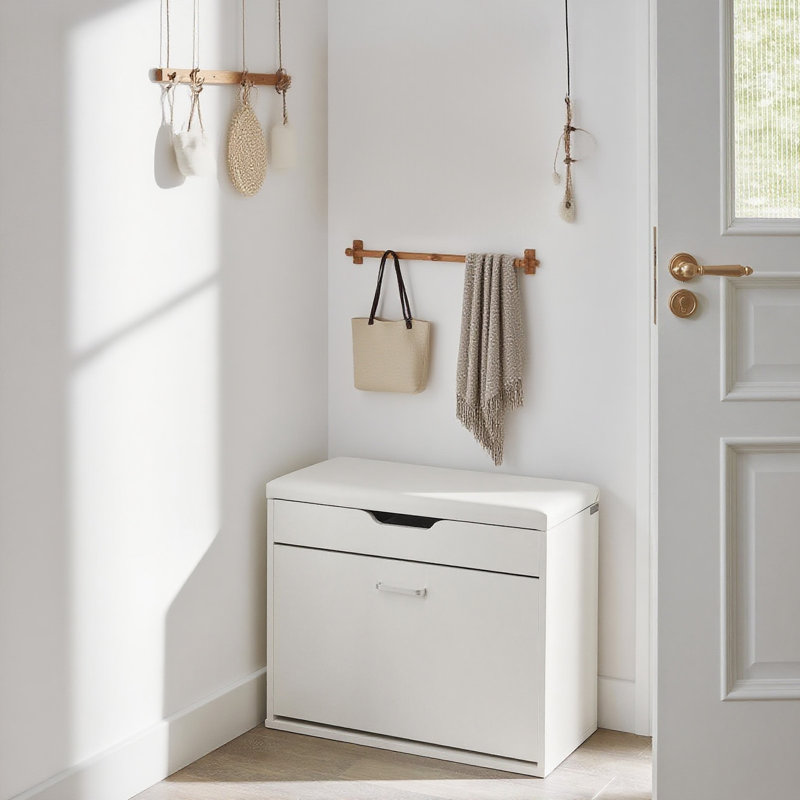 Helmy Faux Leather Upholstered Storage Bench, White