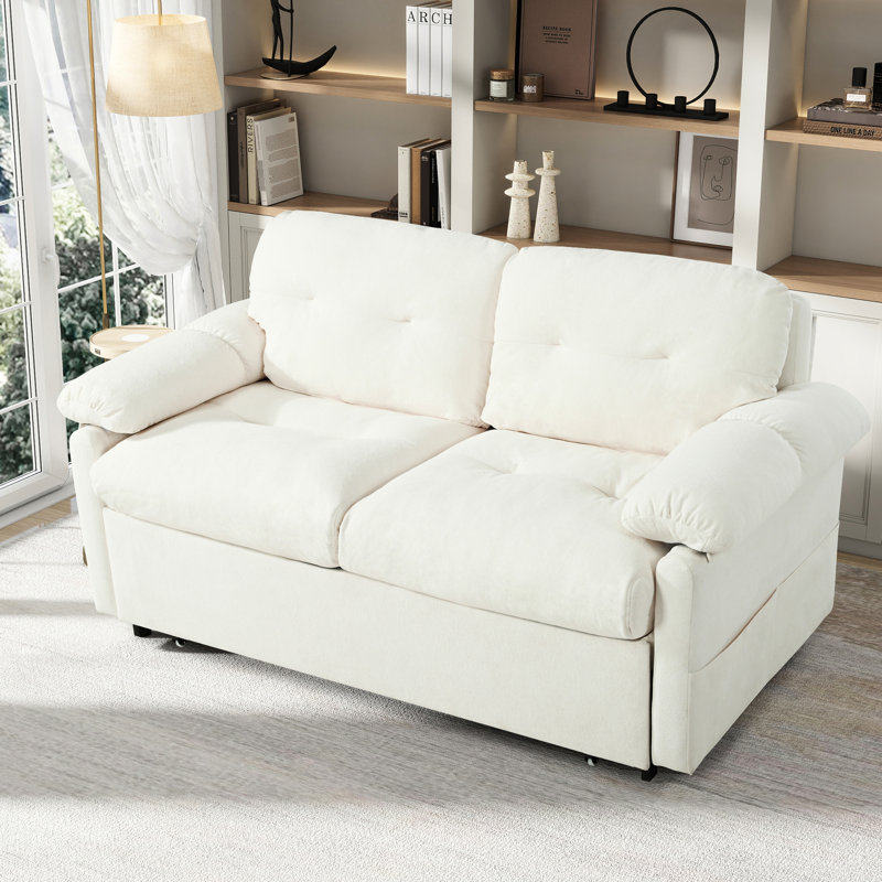 Grand lit convertible avec poche latérale et cadre - tissu chenille pour les espaces de vie, les chambres à coucher, les coussins épais, le rangement, les coussins, la chambre à coucher, les appartements, les bureaux