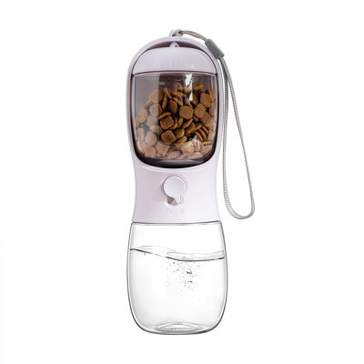 Bouteille d'eau pour chien avec contenant pour aliments - Distributeur de voyage portable 2 en 1 (10 oz / 19 oz) en turquoise, beige clair et rose - Bol pour animaux de compagnie étanche pour la marche, la randonnée et l'extérieur