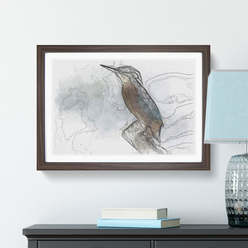 Graceful Kingfisher Bird - Picture Frame Graphic Art Print, Walnut Framed, 40cm H x 60cm W x 2cm D