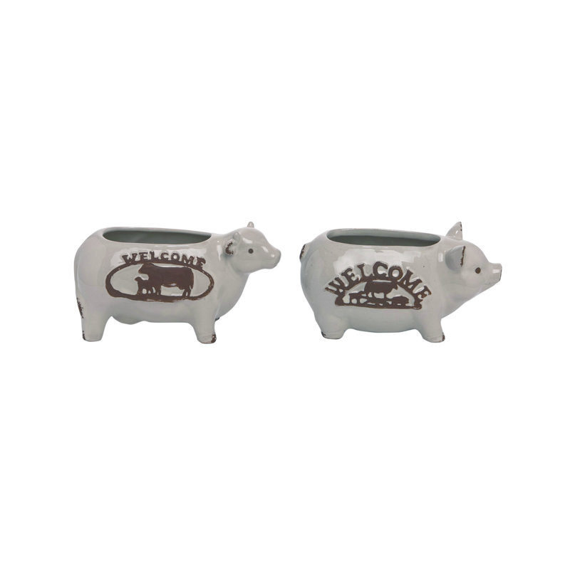  Ceramic Cow/Pig Container Set of 2 Spring Home Decorations