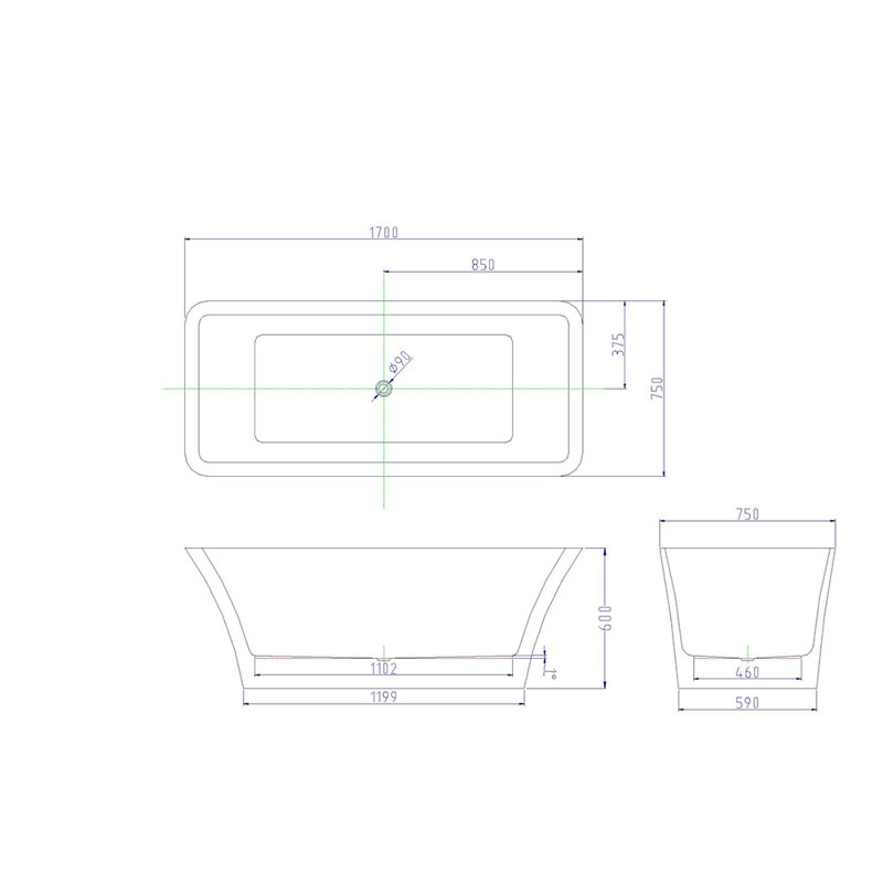 Ramiro 1750mm x 650mm Soaking Acrylic Bathtub