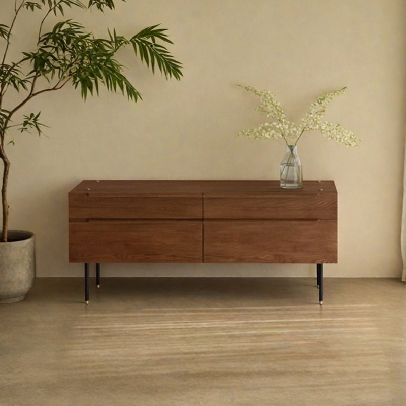 Meuble télé en bois massif de style rétro minimaliste, 62.99"