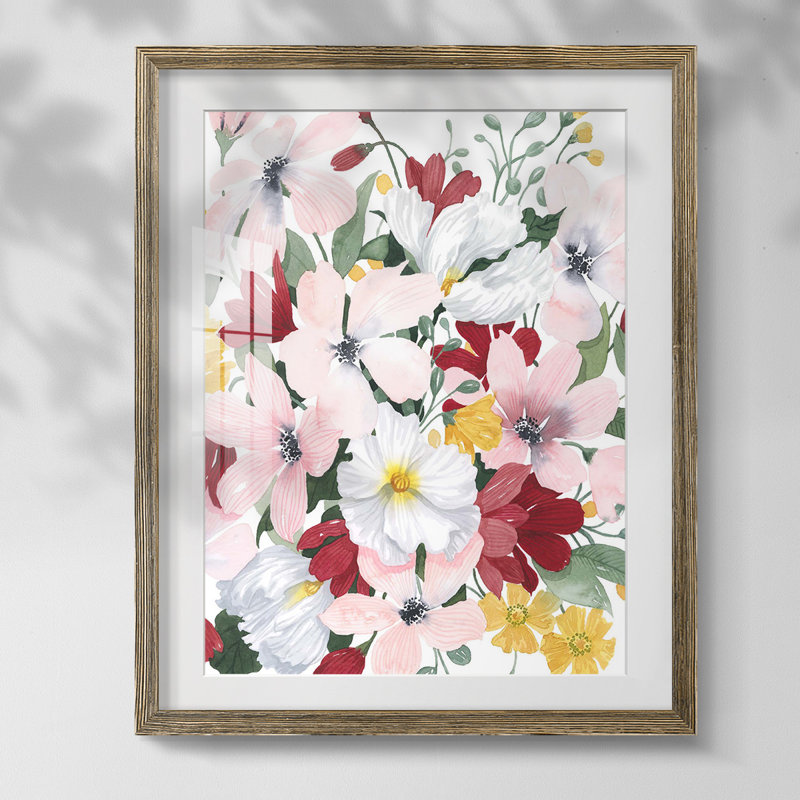 Marbrage, reproduction encadrée, Blanc, Papier avec cadre noyer