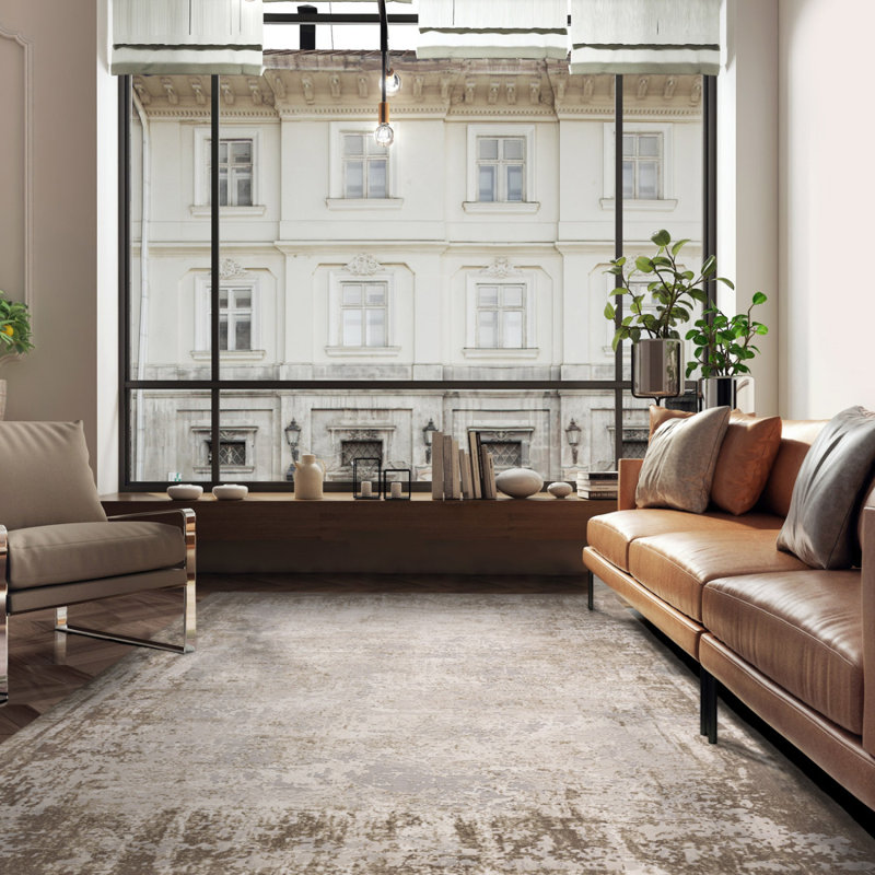 Abstract Beige Luxurious Modern Easy To Clean Rug For Dining Room Bedroom & Living Room, Rectangle 120 x 170cm