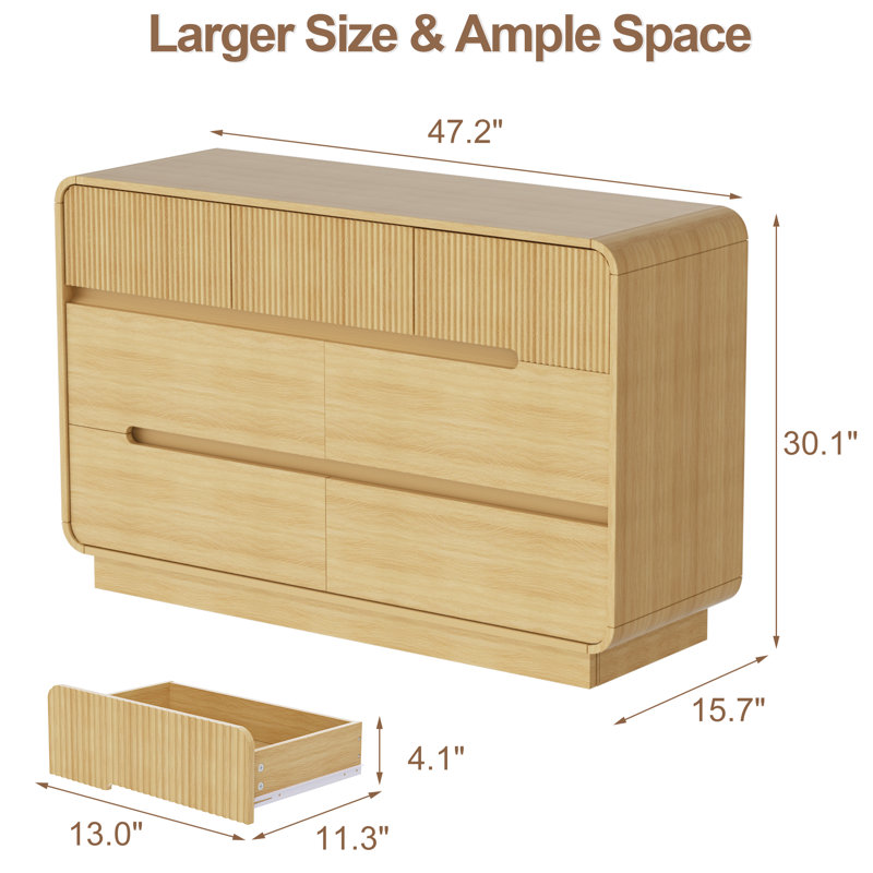 7 Drawer Dresser, Modern Chest of Drawers for Bedroom, Natural Oak, Natural Oak