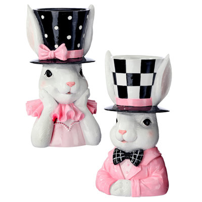 13.5" Resin Boy and Girl Bunny Bust Planter 