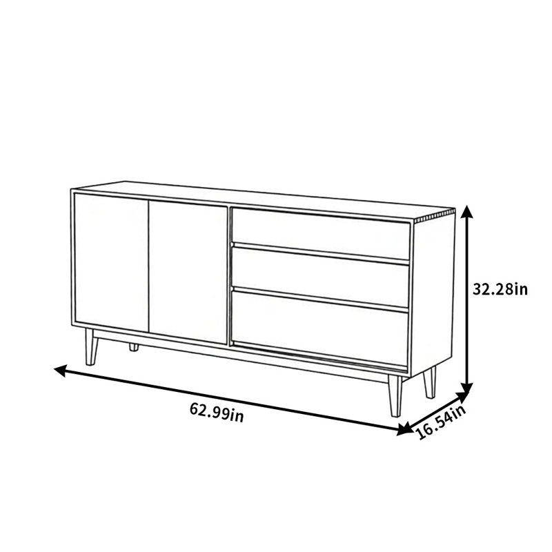 Buffet simple de style japonais, H 32,28 po x l 62,99 po x P 16,54 po