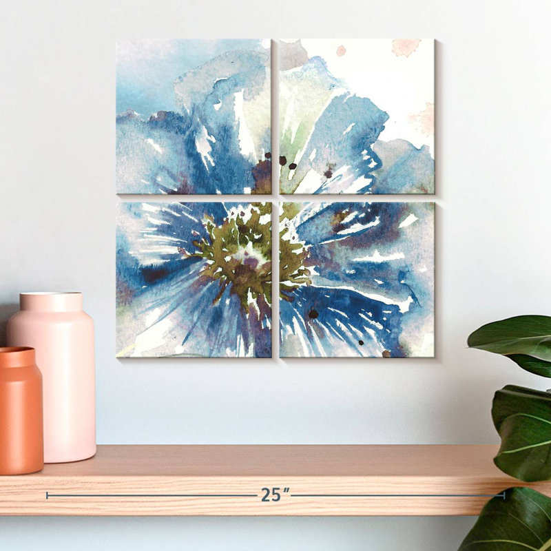 Harnek, aquarelle, bleu, coquelicot, gros plan, H 18 po x l 18 po