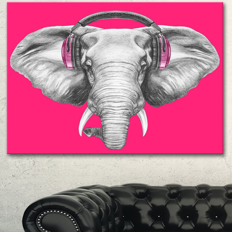 Éléphant avec casque - impression sur toile tendue, H 8 po x l 12 po x P 1 po
