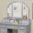 Transitional Style  1Pc Vanity W/ Stool Set Knob Handles Storage Drawers 3-Sidded Mirror Bedroom Furniture-1293187358