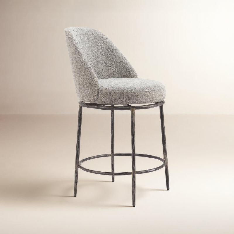 Tabouret de bar pivotant Crush, Tabouret de comptoir (siège d'une hauteur de 24,4, Tissu beige / cadre doré
