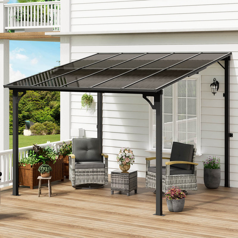 Gazebo, Wall Mounted Gazebo, Lean To Metal Awnings Gazebos, Gazebo Pergola With Sloped Roof, Outdoor Patio Gazebo Awning For Backyard, Deck