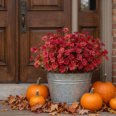 12 Bundles Artificial Fall Flowers For Outdoors Fake Plants UV Resistant Plastic Plants Shrubs Bushes For Home Fall Front Door Porch Garden Autumn Decor