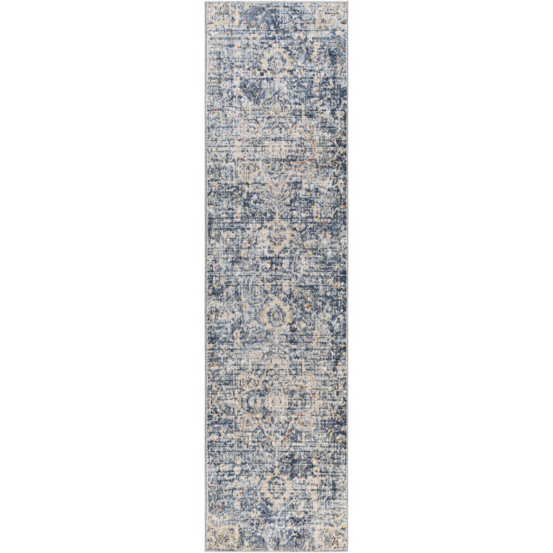 Tapis oriental ivoire / bleu Dieman, Rond 7 pi 8 po