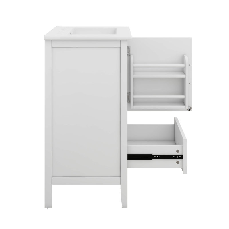 20" Bathroom Vanity With Ceramic Sink, One Drawer, And Door Storage Shelf, Wood Storage Cabinet With Adiustable Foot Pad