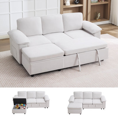 Canapé-lit modulaire en L 80 po - Modulaire 3 places avec lit escamotable et repose-pieds avec rangement 80 po