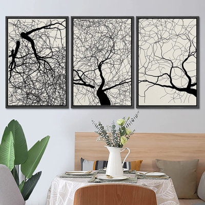 Signe, reproduction d'art sur toile encadrée, ensemble bicolore, forêt sombre, branche d'arbre, paysage, formes abstraites, illustrations, art moderne boho décoratif pour le salon, la chambre à coucher, le bureau - 2204-M05 - noir
