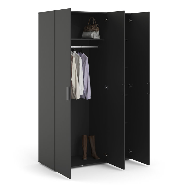 Diamone 3 Door Manufactured Wood Wardrobe, Black
