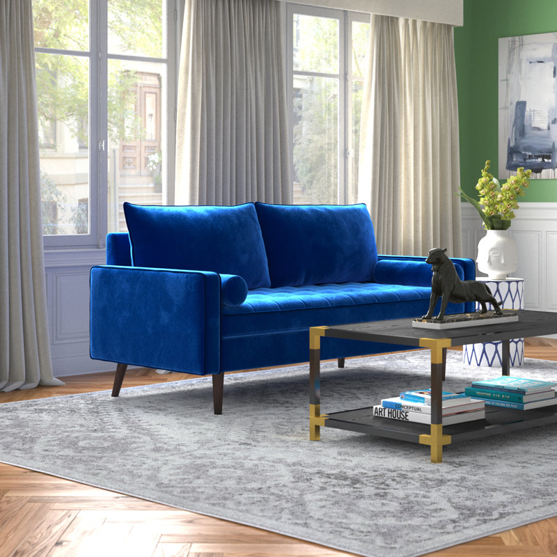Keba 70'' Velvet Sofa, Blue Velvet