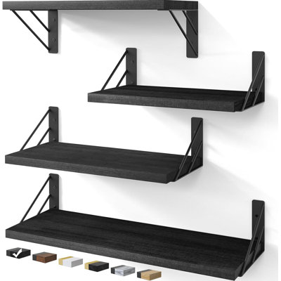 Floating Wall Shelves Set Of 4 - Rustic Wood Wall Mounted Shelves For Living Room, Bedroom, Kitchen, Bathroom - Stylish Storage Solution For Books, Decor, And Display