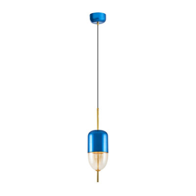 Lustre bleu nostalgique, corps en métal, 4,7 po de diamètre x 47,2 po de hauteur | 1 x douille DEL 5 W, 3 000 K, 500 Lm | Luminaire élégant pour la décoration intérieure, parfait pour le salon et la salle à manger