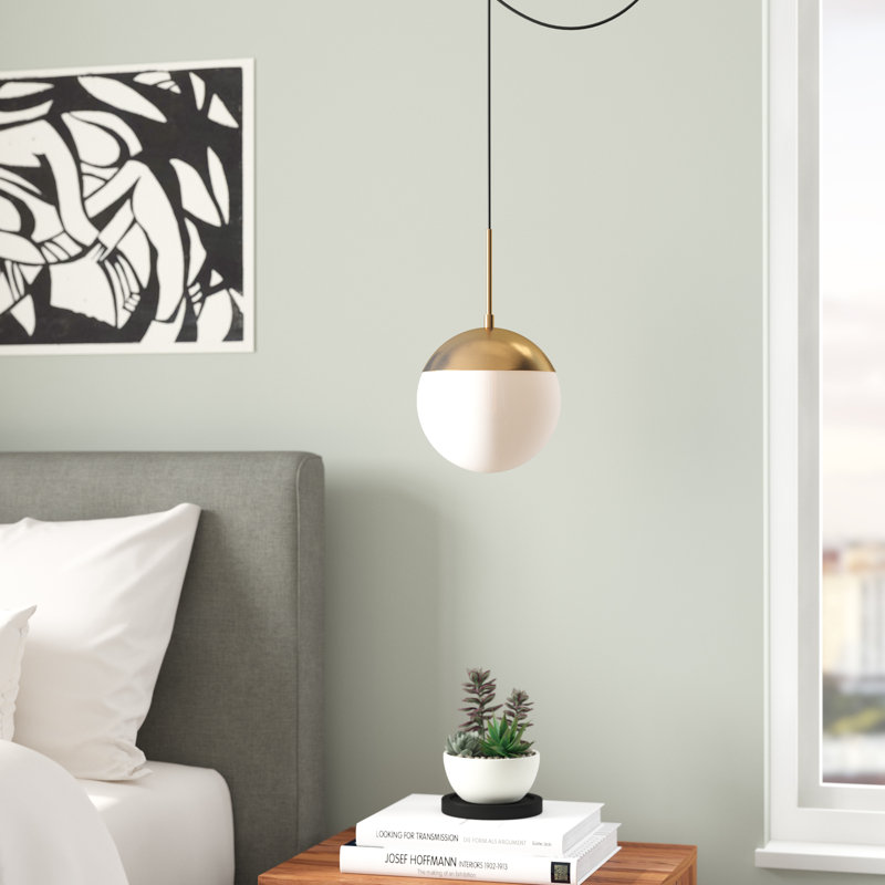 Luminaire suspendu sphère en verre et en métal 1 lumière Bulera, Golden, H 177 po x l 10 po x P 10 po