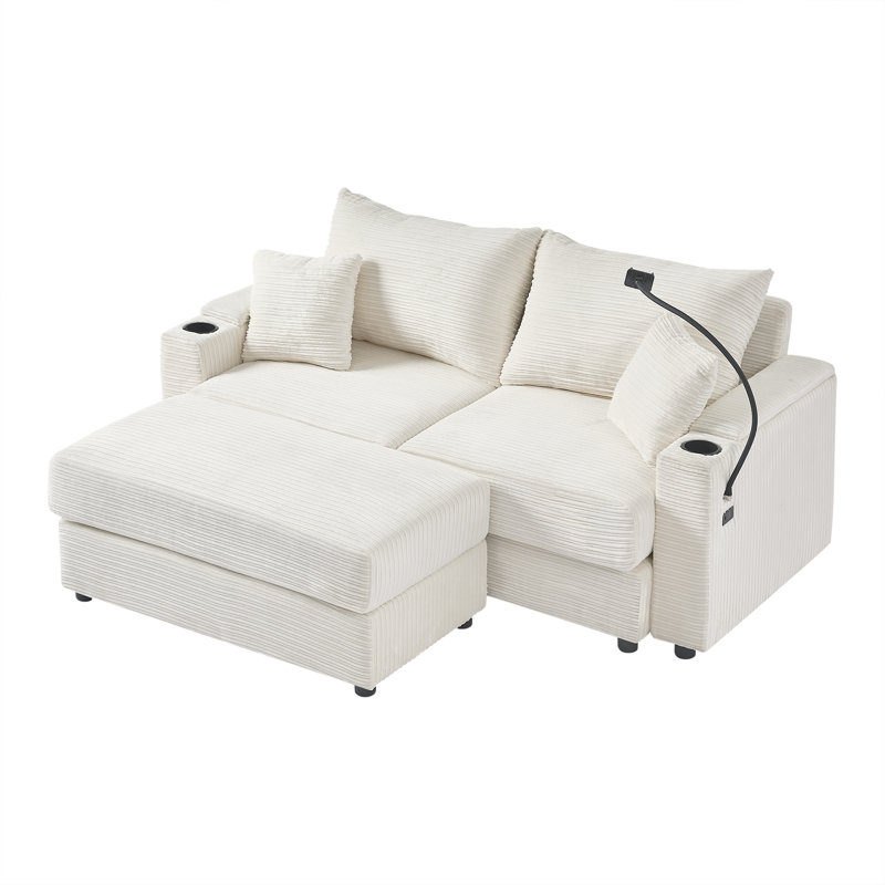 Canapé modulaire 72,8 po, Velours côtelé beige
