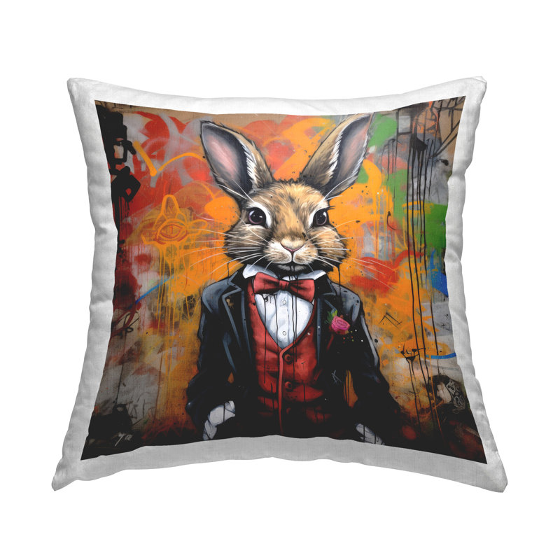 Coussin décoratif imprimé Urban Graffiti Rabbit par Lazar Studio
