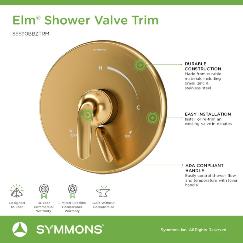 Elm Single Handle Shower Valve Trim, Bronze
