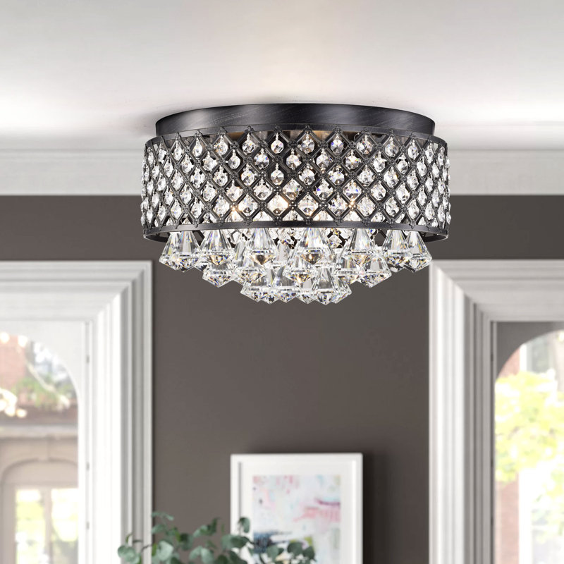 Plafonnier encastré à abat-jour rond en cristal 4 lumières 15 pouces Talbotton, Noir antique
