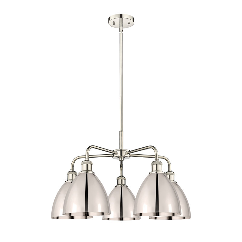 Lustre en dôme à 5 lumières Trickett, Nickel poli, Nickel poli