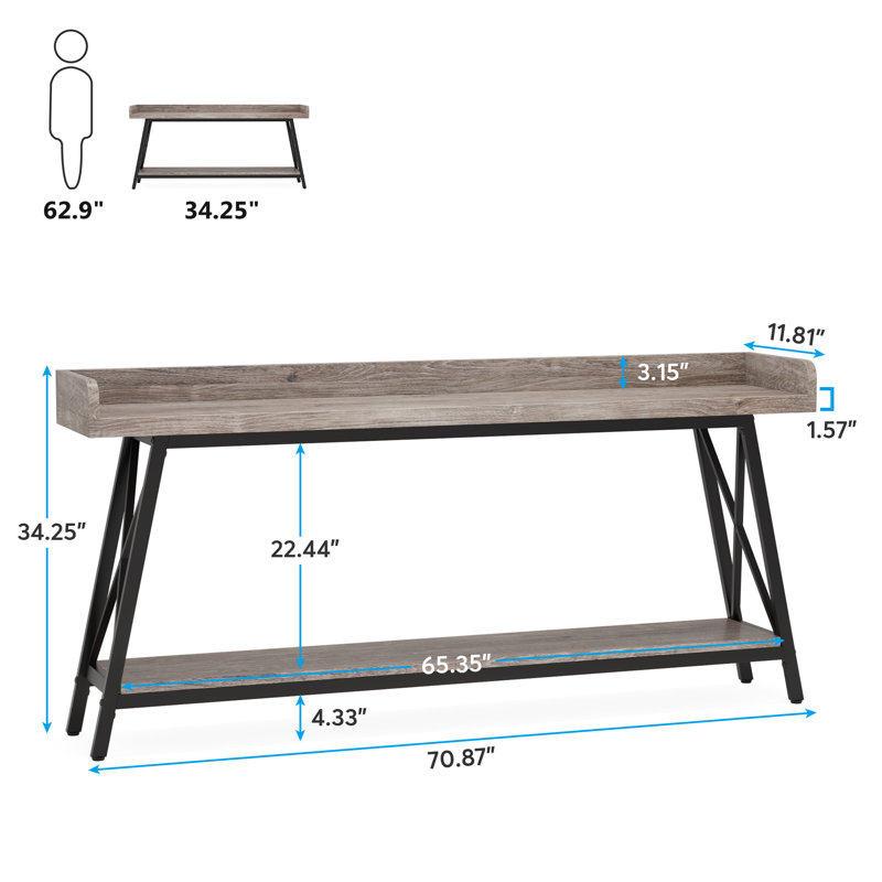 70.9" Long Console Table, Sofa Table Behind Couch with 2 Tier Storage Shelf, Narrow Entryway Hallway Table for Living Room