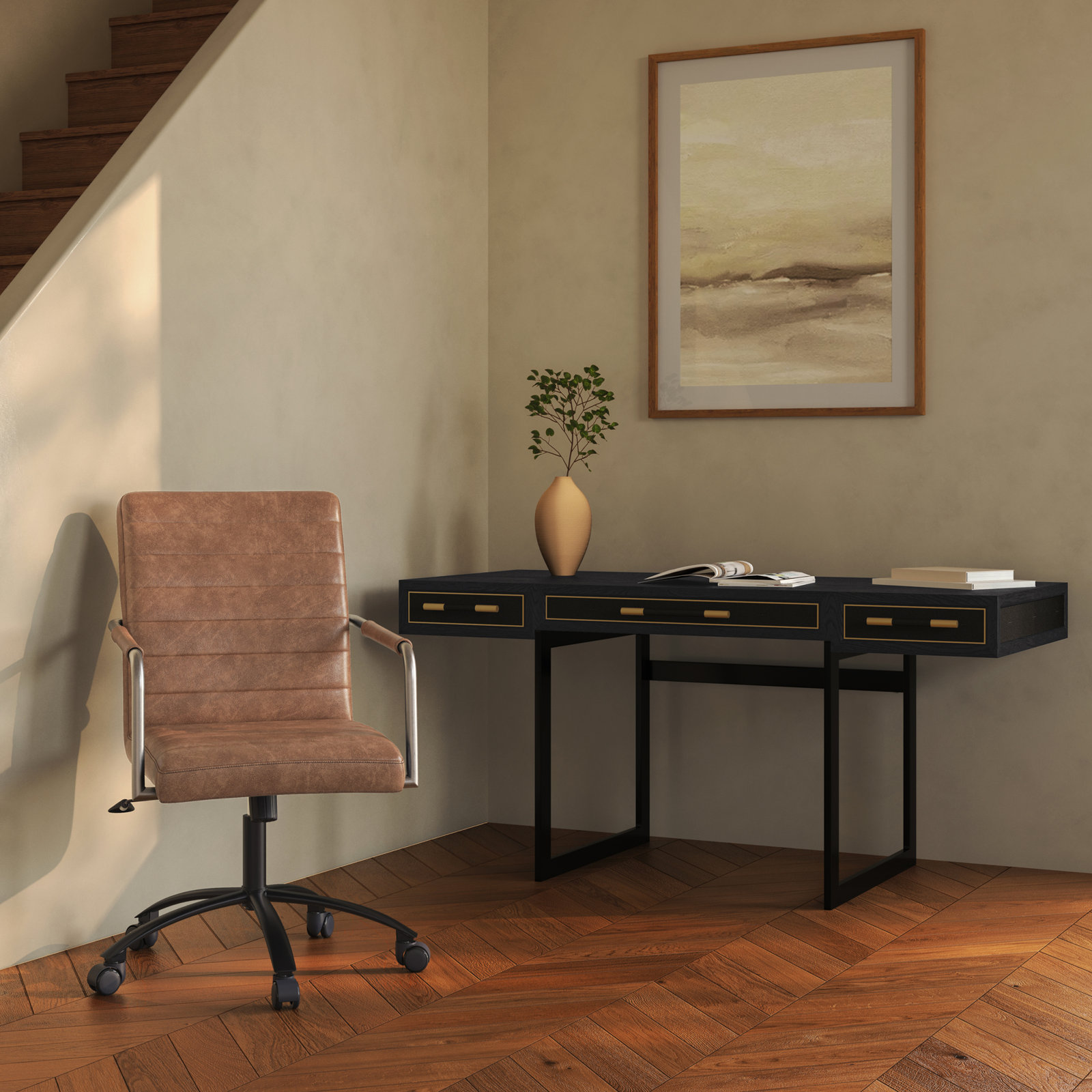 Meera 63" Oak Writing Desk, Black