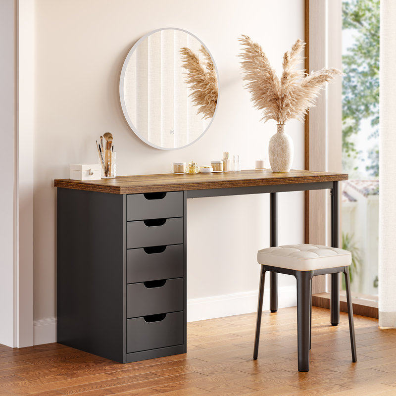 Bureau d'ordinateur 47 pouces avec 5 tiroirs , Brun / Noir