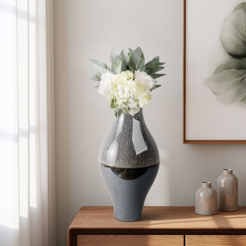 Pottery Earthenware Vase Modern Decorative Accent with Artisanal Craftsmanship, 19.5" H x 12" W x 12" D  