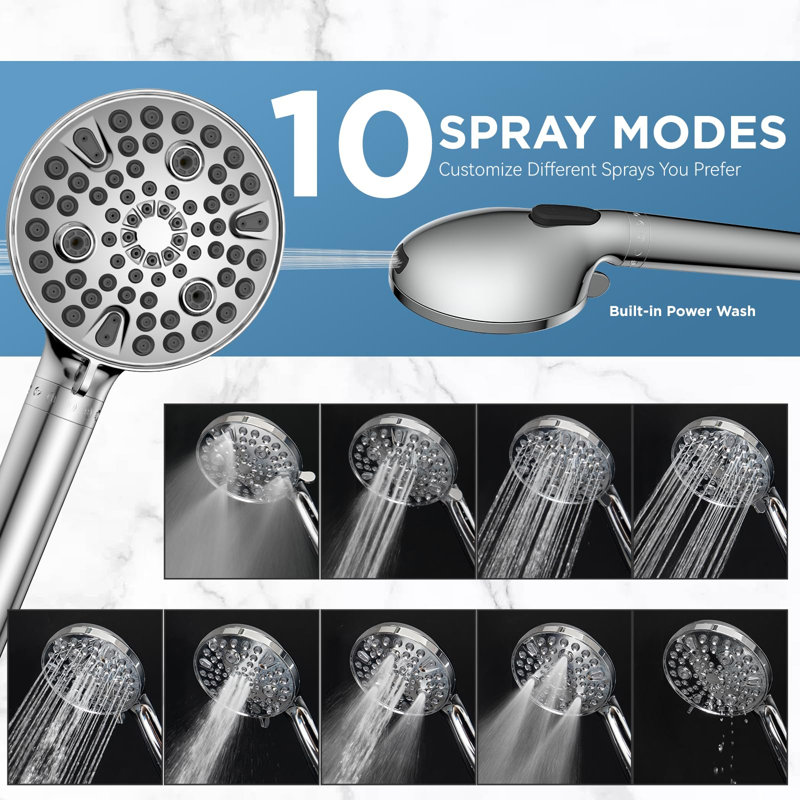 Pomme de douche à pluie filtrée double avec barre réglable portable
