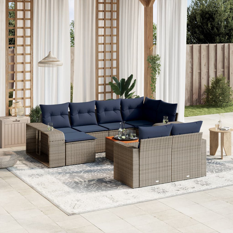  Ensemble de canapé de patio 11 pièces avec coussins en rotin de polyester gris